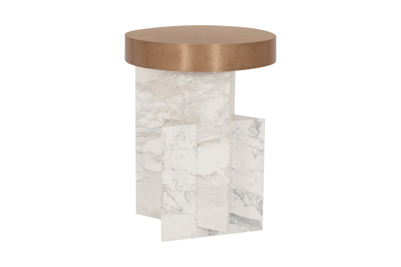 طاولة زاوية رخامية هندسية ذات سطح نحاسي