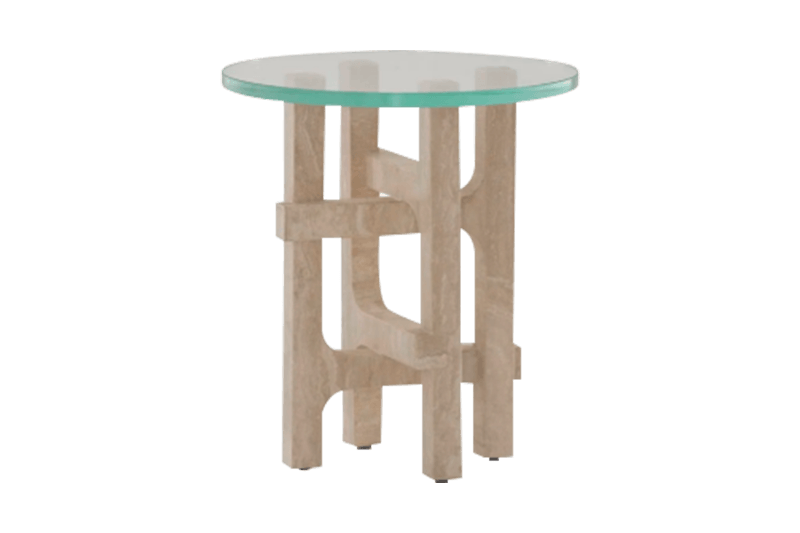 طاولة زاوية من الرخام الزجاجي باللون البني الفاتح