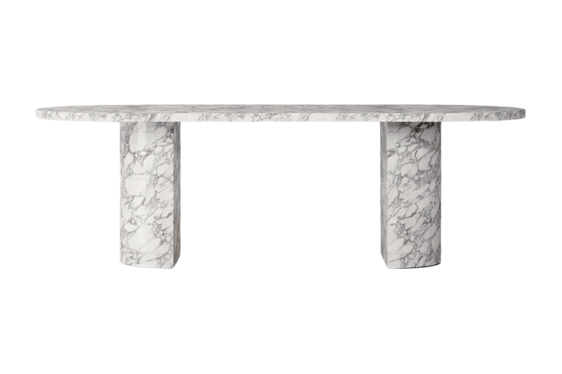 طاولة مستديرة من الرخام البيضاوي بنمط زهور كبير وسحابة بيضاء