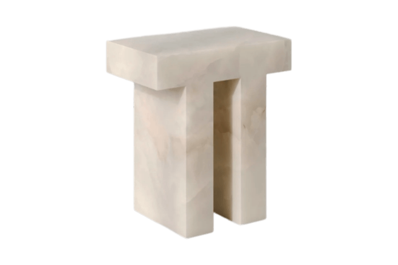 طاولة زاوية رخامية على شكل حرف T من اليشم الأبيض