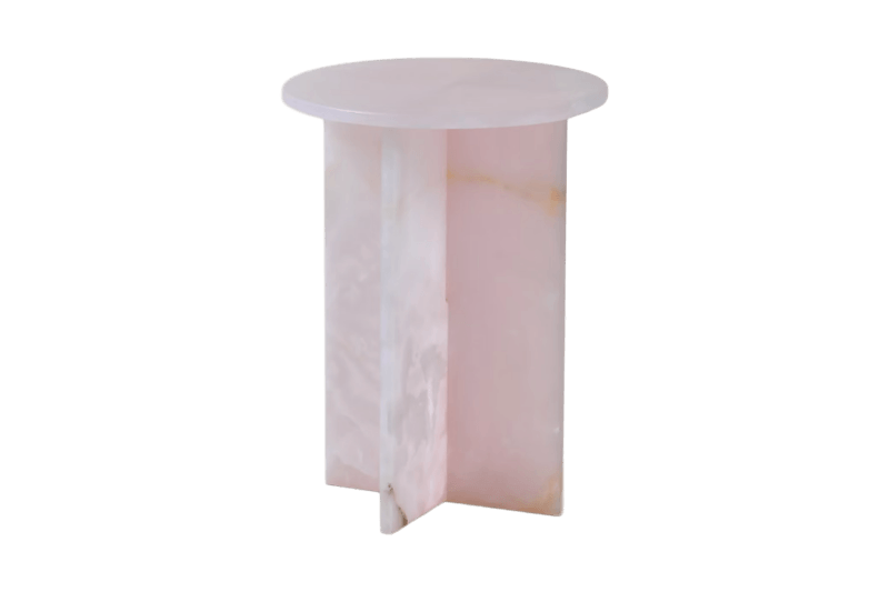 طاولة زاوية رخامية مستديرة باللونين الوردي والأبيض