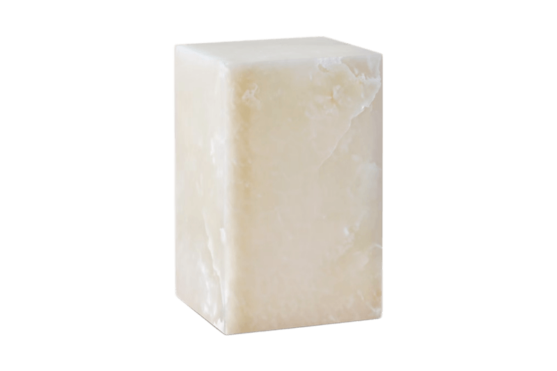 طاولة زاوية رخامية ذات عمود مربع من اليشم باللون الأبيض الفاتح