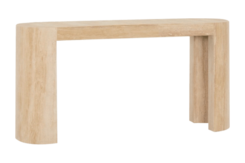 طاولة جانبية رخامية طويلة ذات ساقين دائريتين