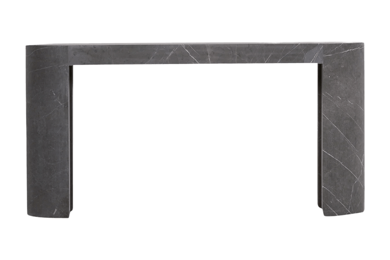 طاولة جانبية طويلة من الرخام ذات ساقين دائريتين