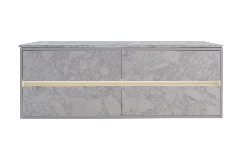 خزانة رخامية باللون الرمادي الفاتح مع حافة ذهبية