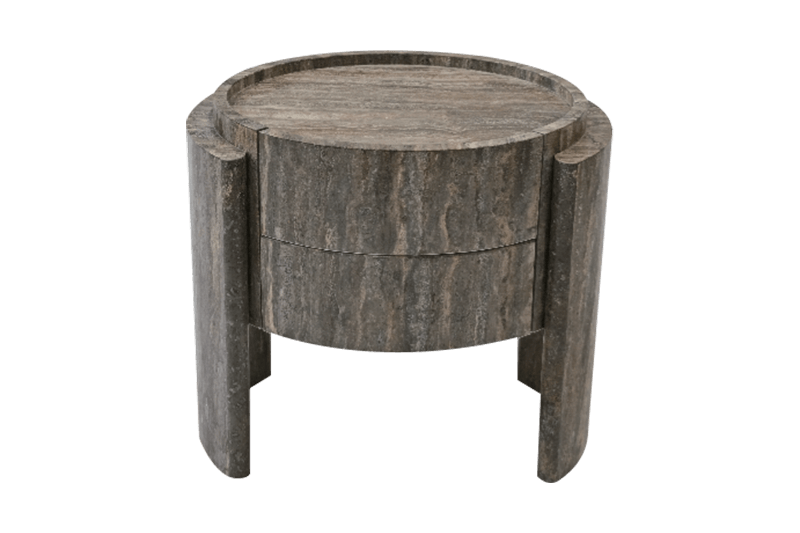 طاولة جانبية من الخشب المستدير والرخام المزخرف