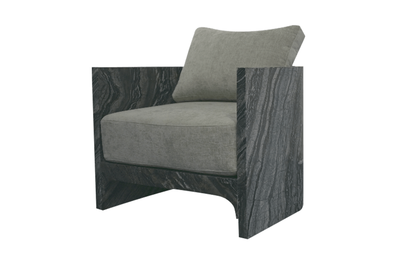 أريكة رخامية مفردة باللون الرمادي الفاتح مع وسادة