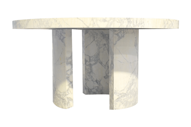 طاولة رخامية مفتوحة ذات ثلاثة أعمدة باللون الأبيض على شكل بطن سمكة