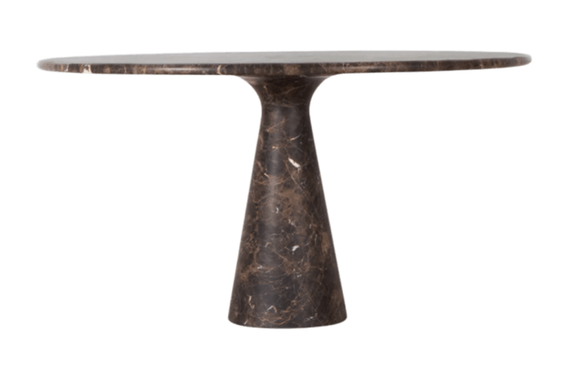 طاولة طعام رخامية مدببة باللون البني الداكن