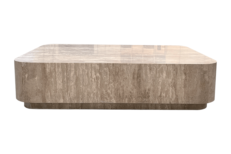 طاولة قهوة رخامية باللون البني الفاتح مع قاعدة مربعة