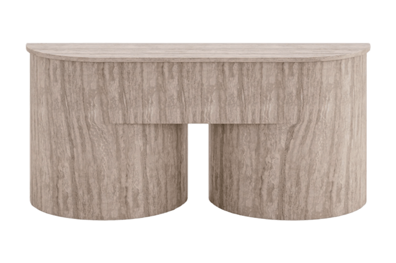 طاولة رخامية مزدوجة نصف دائرية باللون البني الفاتح