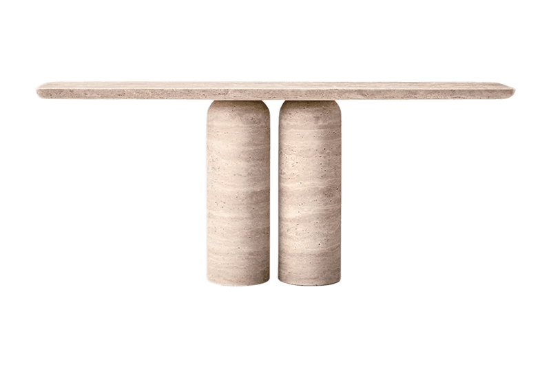 طاولة رخامية بنية فاتحة ذات عمودين