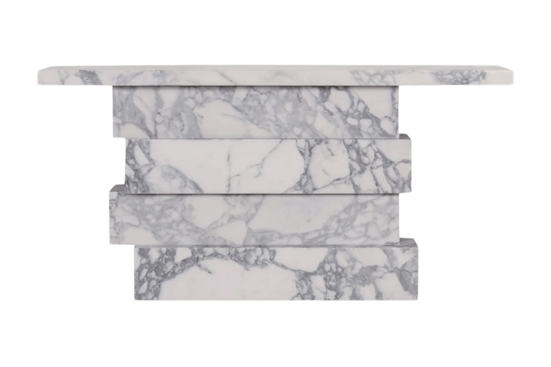 طاولة رخامية رمادية مكدسة باللون الفضي