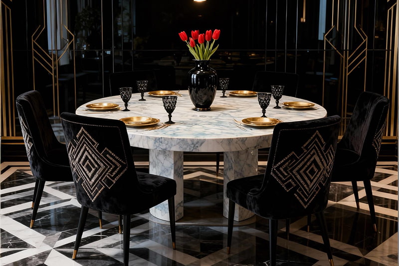 طاولة رخامية مفتوحة ذات ثلاثة أعمدة باللون الأبيض على شكل بطن سمكة