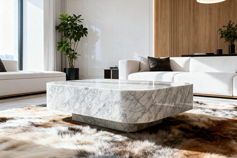 طاولة قهوة من الرخام باللون الأزرق الجليدي