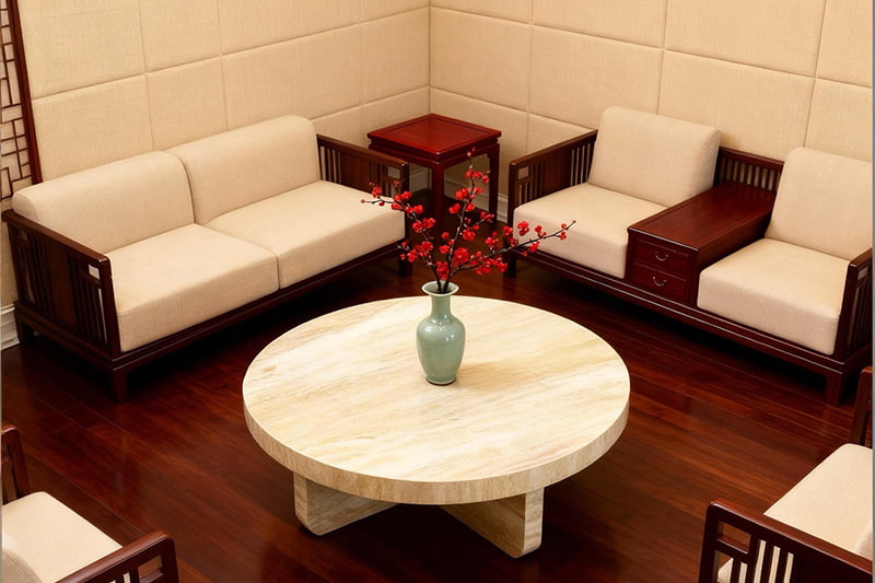 طاولة قهوة دائرية من الرخام باللون البني الفاتح