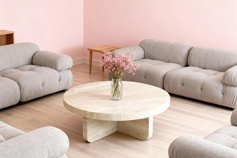 طاولة قهوة دائرية من الرخام باللون البني الفاتح