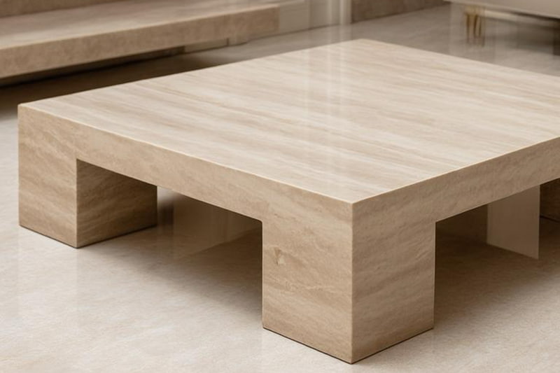 طاولة قهوة رخامية ذات إطار صلب باللون البني الدافئ