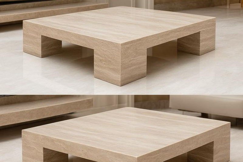 طاولة قهوة رخامية ذات إطار صلب باللون البني الدافئ